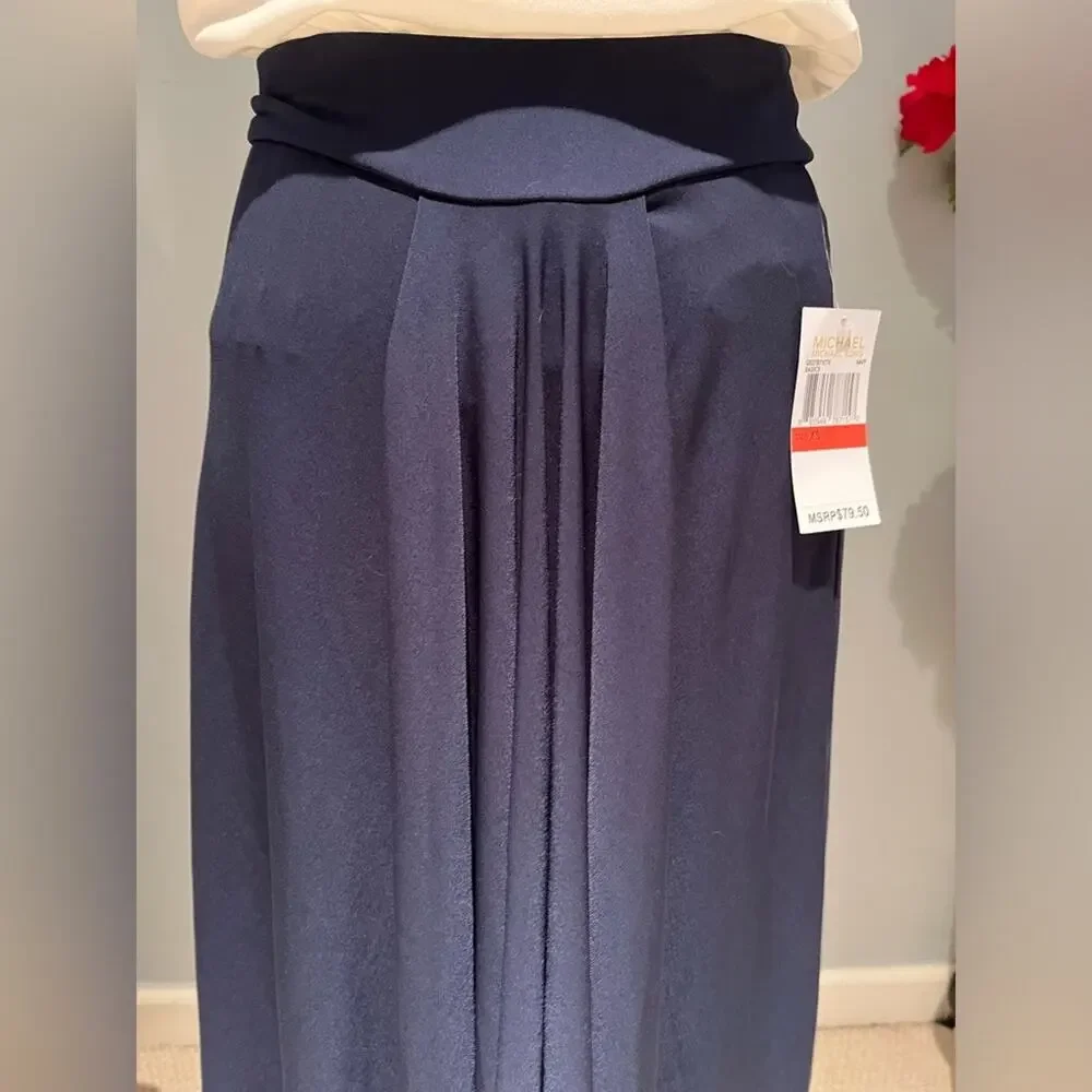 NEW Michael Kors Hi Low Asymmetrical Gathered Waterfall Jersey Skirt Navy XS NWT - Picture 9 of 16